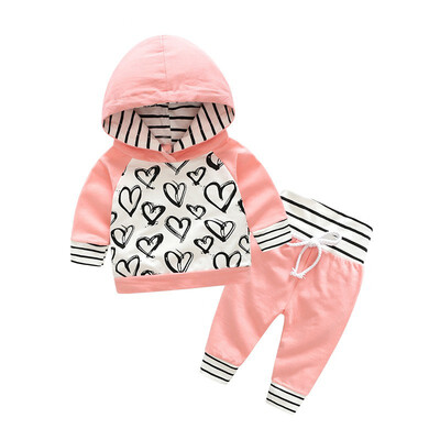 

Fashion Cute Infant Newborn Baby Girl Clothes Hooded Sweatshirt Striped Pants 2pcs Outfit Cotton Baby Tracksuit Set