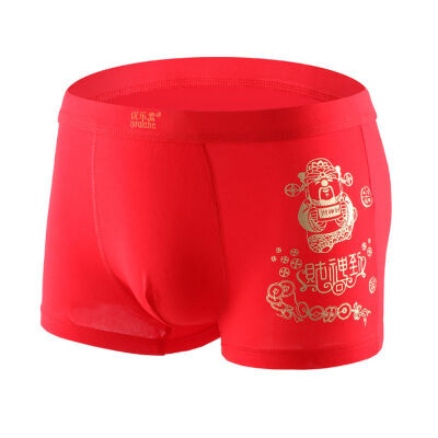 

2019 Boxer Mens Underwear Print Modal Soft Breathable Panties Red Colour Middle Waist Four Corner Knicker