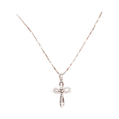 

Silver Diamond Eye-Catching Jesus Cross Love Angel Heart Wing Pendant Necklace
