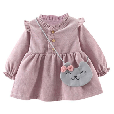 

Children Girls Autumn Winter Plus Velvet Corduroy Long Sleeve Princess Sweet Cotton Cartoon Print Sweet Cute Dress