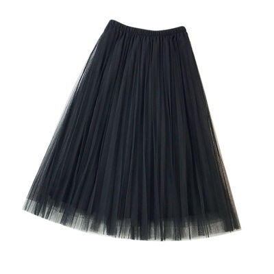 

Women Elastic High Waist Pleated Casual Skirts Solid Color Mesh Pettiskirt Wild A Word Long Paragraph Skirt Korean Version