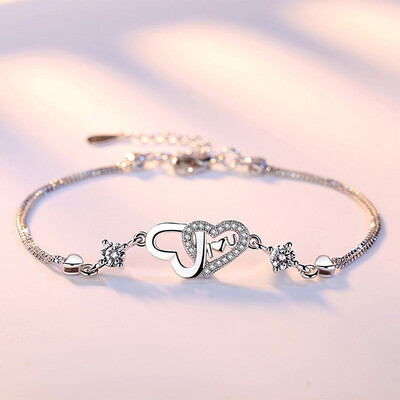 

Hot New Silver Color Jewelry Crystal Zircon Bracelet Heart Shape Bracelets For Women Fashion Friendship Bracelets