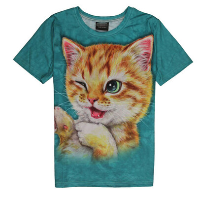 

Toponeto Men Summer Casual Abstract Cat 3D Print O Neck Short Sleeve T-shirt Top Blouse