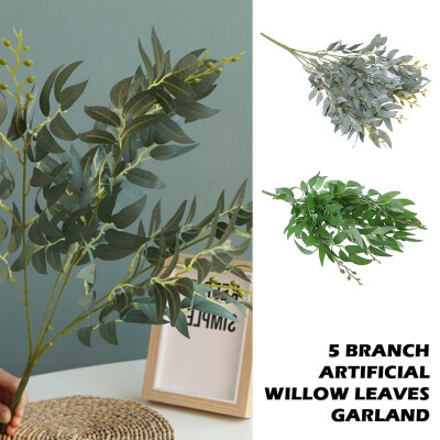 

Artificial White Willow Foliage Leaf 5 Fork Willow Leaves Artificial Bouquet Fake Leaves for Home Wedding Forest Party