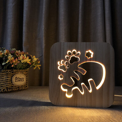 

Gobestart Wooden LED Night Light Animale Dog Paw Cat Lion Pet Shaped 3D USB Desk Lamp