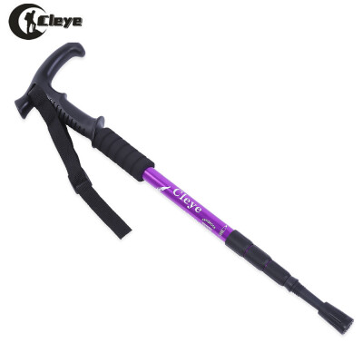 

CLEYE 4 Joint Anti-shock Folding Trekking Climbing T-handle Alpenstock Pole Crutch