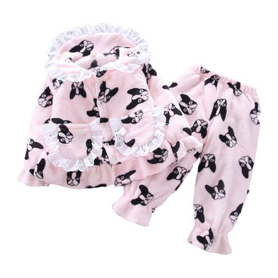

Childrens Pajamas Set Girls Clothes Long Sleeved Girls Outwear Trousers Girls Flannel Cartoon Lace Outfits Autumn Winter