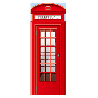

2 Sheets Telephone Booth Self-adhesive Door Sticker Removable PVC Decoration Decals School Office TV Background Wallpaper