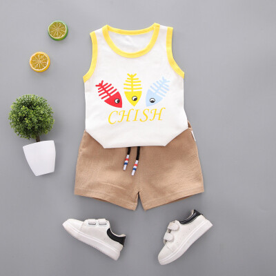 

Summer Baby Boys Sleeveless Cooton Cartoon Print Tops Blouse VestShorts Casual Outfits Sets