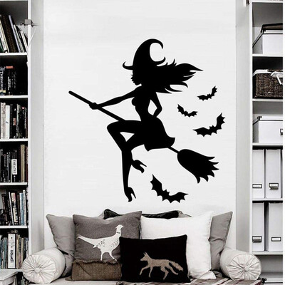 

Halloween Witch&Bat Cartoon Pattern Wall Stickers For Kids Rooms PVC Waterproof Removable Wall Decor Decal Home Decoration
