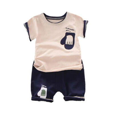 

Summer Baby Boy Cute Glove Print Short Sleeve Casual T-shirts And Short Pant Kit Kids Two-piece Outfit Set