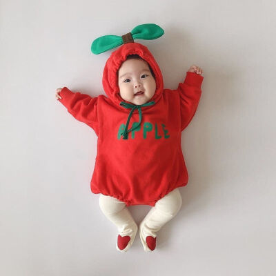 

Spring Autumn Newborn Rompers Baby Boys Girls Cute Fruit Shaped Jumpsuit Long Sleeve Hooded Plus Velvet Letter Print Jumpsuit