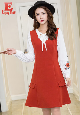 

XL XXL 3XL 4XL 5XL plus size vintage new autumn 2018 women dress long sleeve large size red elegant flower embroidery office