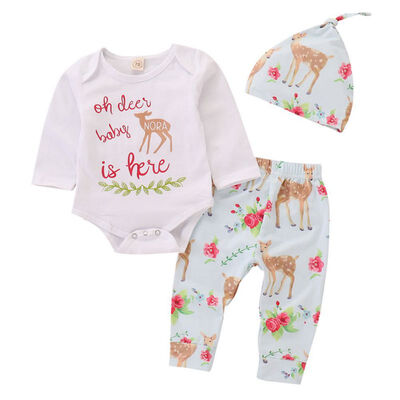 

Baby Romper Baby Romper Newborn Autumn Cute Cartoon Pattern Romper Trousers Hat Deer Cotton 3 Piece Set Hot