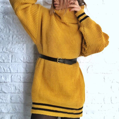 

Gobestart Women High Neck Solid Color Pullover long Sleeve Loose Knitted Sweater Tops
