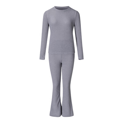 

2 Piece Set Autumn Fashion Women Sweater Suit Sets Rib Knitted Sweaters Pants Women Solid Long Sleeve TopsTrousers Clothing Set