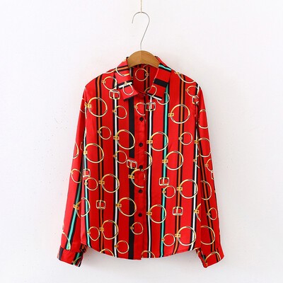 

New Elegant Women Blouse Fashion Patchwork Color Stripe Printed Tops&Blouses Female Long Sleeve Shirt