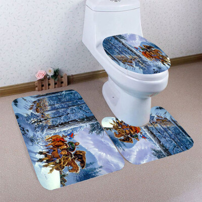 

Tailored 3PCS Christmas Bathroom Non-Slip Pedestal Rug Lid Toilet Cover Bath Mat Set