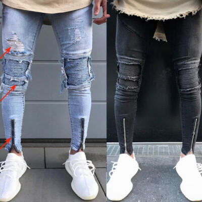 

Fashion Mens Ripped Skinny Jeans Destroyed Frayed Slim Fit Denim Pant Zipper