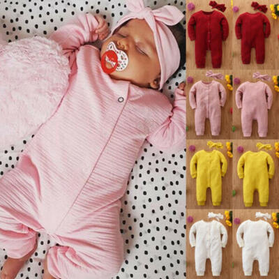 

2PCS Newborn Baby Girl Boy Clothes Knitted Romper Jumpsuit Solid Outfits Set