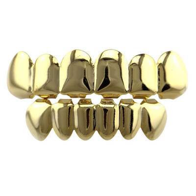 

Hip Hop Gold Teeth Top&Bottom Teeth Cover Dental Vampire Teeth Caps Mouth Halloween Party Supplies