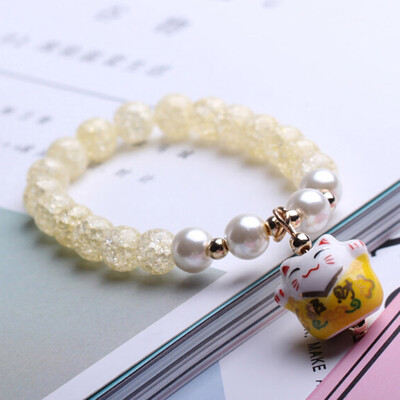 

Lovely Ceramic Charm Lucky Fortune Money Cat Bracelet Beaded Bangle Handmade