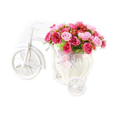 

Artificial Flower Wheeled Tricycle Basket Bowknot Bonsai Set Home Decor Props for Living Room Office