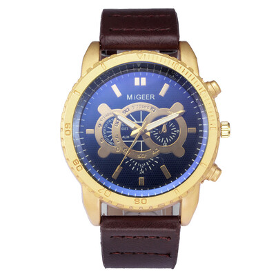 

〖Follure〗High-End New Geneva Mens Leather Strap Stainless Steel Quartz Analog Watch