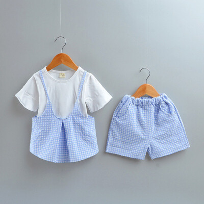 

new childrens clothing baby girls clothes T-shirt topvestshorts three-piece suit