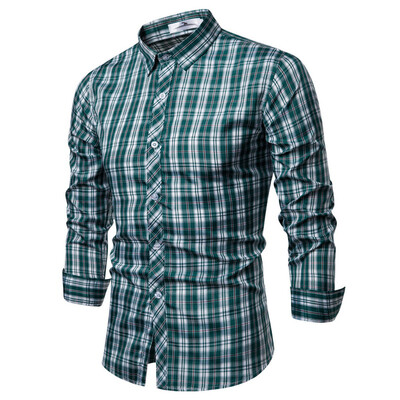 

Tailored Mens Fashion Business Leisure Plaid Printing Long-sleeved Shirt Tops Blouse