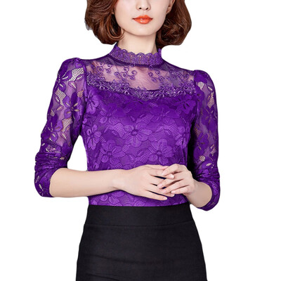 

Fashion New Slim Lace Hollow Out Womens Bottoming Shirt Novel Solid Color Plus Size