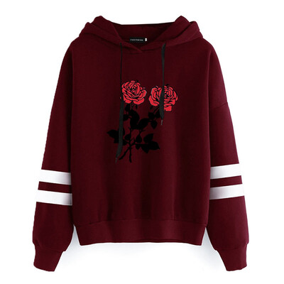 

2019 New Rose Printed Hoodie Fashion Women Round Neck Long Sleeve Hooded Sweatshirt Women All-Match Casual Pullover Hoodies