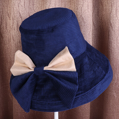 

Dongyun new autumn womens two color flannelette hat bow Big Brim fisherman hat personality fashion basin hat