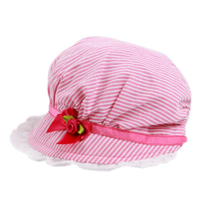 

Summer Baby Girls Lace Cotton Flower Stripe Cap Kids Cute Flower Sun Visor Bucket Hat