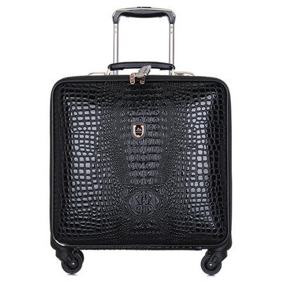 

High Quality Retro Luggage 16 Inch Men Commercial PU Crocodile Pattern 4 Wheels Trolley Travel Suitcase Bag Woman Computer Bags