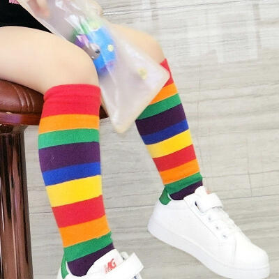 

KIDS BABY RAINBOW STRIPE KNEE HIGHS SOCKS SIZE 90-150CM PARTY FESTIVALS