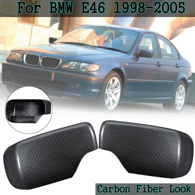 

1 Pair Rearview Mirror Covers Carbon Fiber Pattern Caps Replacement For BMW E46 1998-2005 51168238376 51168238375