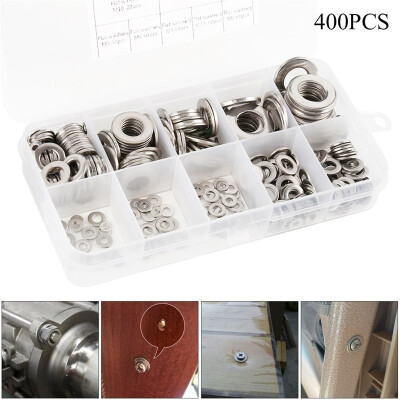 

400pcs Stainless Steel Washer Spring Metric Washer Assortment Set - M2 M25 M3 M4 M5 M6 M8 M10