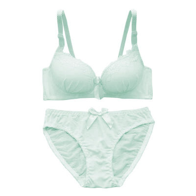 

2019 Fashion bow lace sexy deep V-neck push up underwear hot-selling vintage solid color bra set