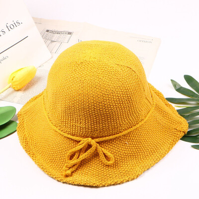 

New retro solid color knitted fisherman hat female Korean version hat spring&summer folding sunshade hat 100 casual basin cap