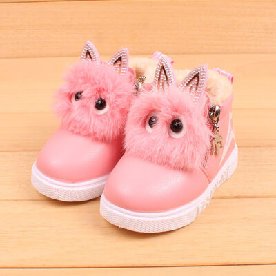 

Autumn&winter cute boots girls leather PU snow boots shoes kids plus velvet warm snow boots New