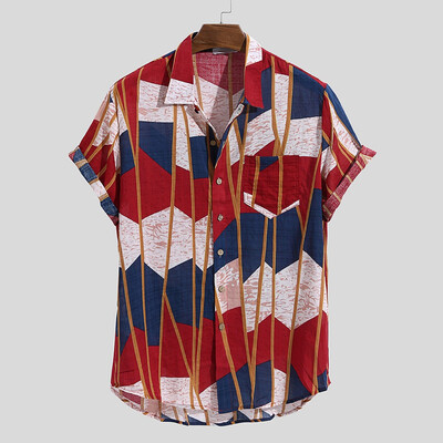 

Tailored Mens Multi Color Lump Chest Pocket Short Sleeve Round Hem Loose Shirts Blouse