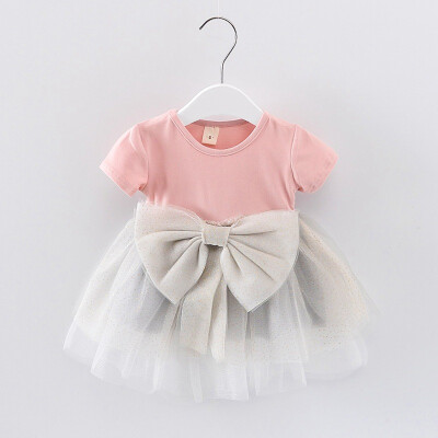 

Baby summer girl dress in summer bow-knot short-sleeved dress baby mesh ball gown dress for 0-2T