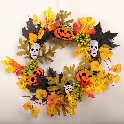 

Toponeto 35cm Rattan Berry Maple Leaf Fall Door Wreath Door Wall Ornament Halloween