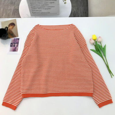 

Lazy Loose Women Sweater New Fashion Autumn Winter Stripes Print Slim Long Sleeved Round Collar Slim Bottom Knit Sweater