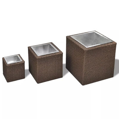 

Garden Planters 3 pcs Poly Rattan Brown