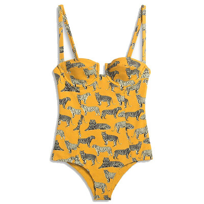 

Women One-piece Suits Summer New Style Sexy Slim Fit Tiger&flower Printed Personality Concise Swimsuit