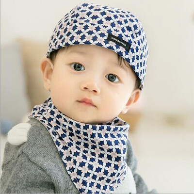 

Spring Autumn Lovely Baby Boy Girl Retro Printed Pattern Pirate Hat Caps Triangle Bibs Scarf Set