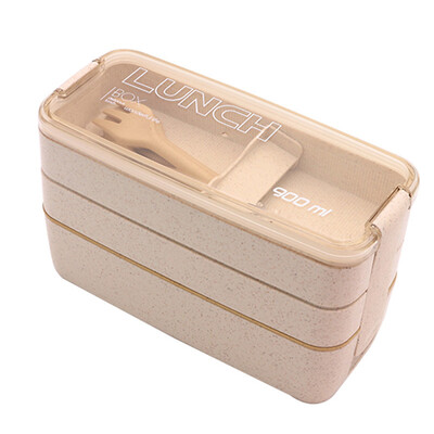 

Toponeto Lunch Box Leakproof Microwave Food Container Wheat Straw 3 layer Bento Box 900ML