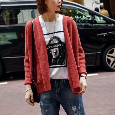 

Women Sweaters Fashion Autumn Cardigans Knitted SweaterCasual Solid Color Loose Pocket Open Stitch Tops